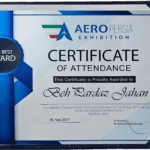 Certificate of Attendance in Aero Persia Exhibition in Sep 2017